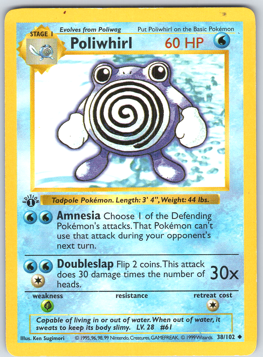 Poliwhirl #38 Base Set Shadowless 1st Edition