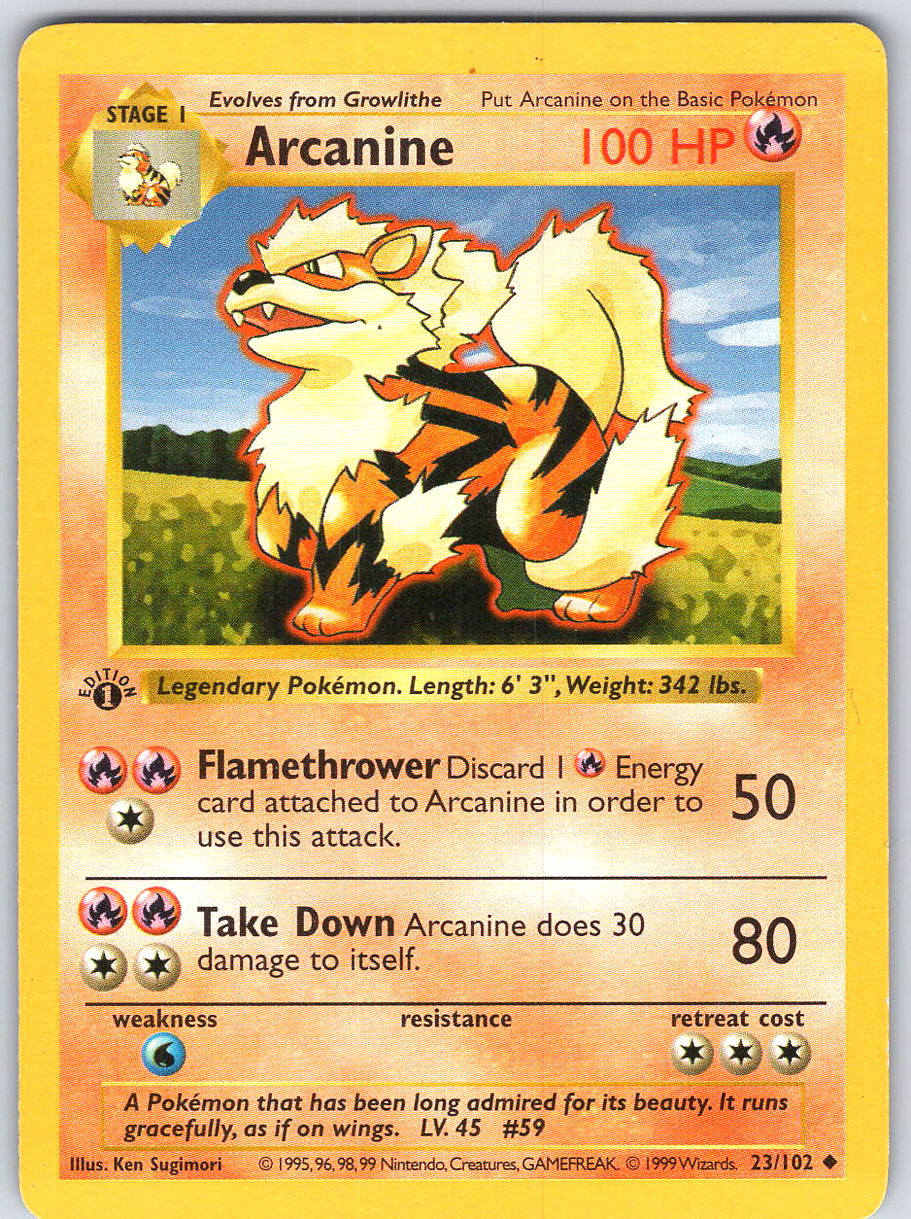 Arcanine #23 Base Set Shadowless 1st Edition
