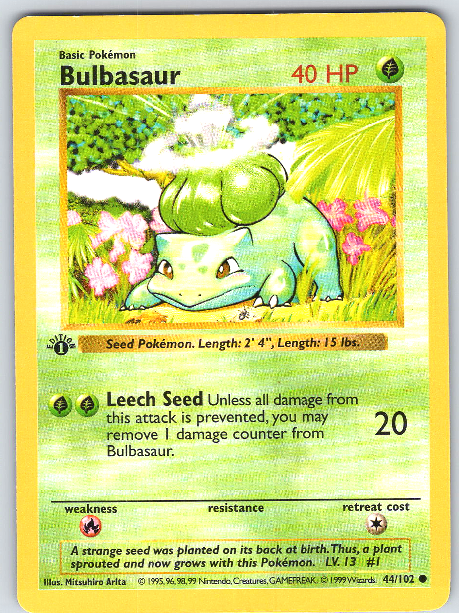 Bulbasaur #44 Base Set Shadowless 1st Edition