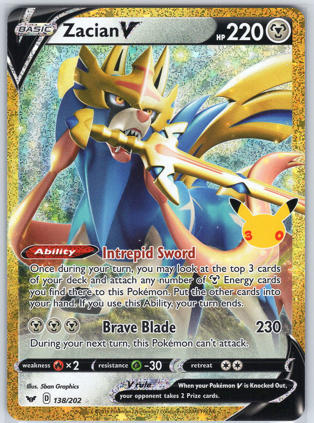 Zacian V #138/202 ME: 30th Celebration Classic Collection