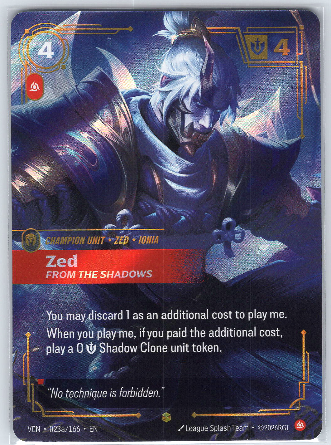 Zed, From the Shadows (Alternate Art) #023a/166 Vendetta