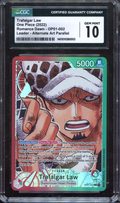 CGC 10 | Trafalgar Law #OP01-002 Alt Art Leader Parallel