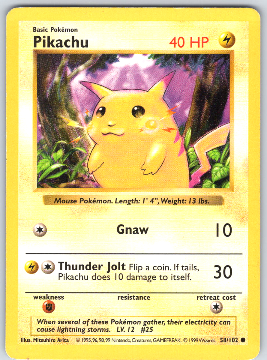 Pikachu 58 Base Set Shadowless - QuickTCG LLC