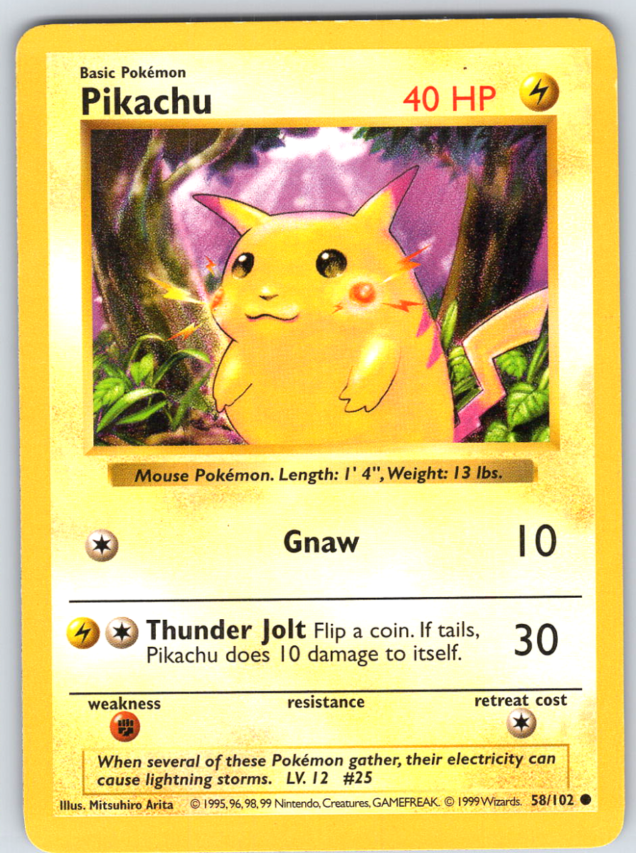 Pikachu 58 Base Set Shadowless (Red Cheeks) - QuickTCG LLC