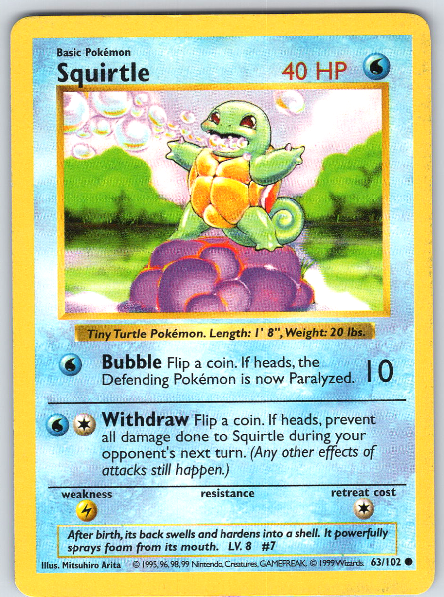 Squirtle 63 Base Set Shadowless - QuickTCG LLC