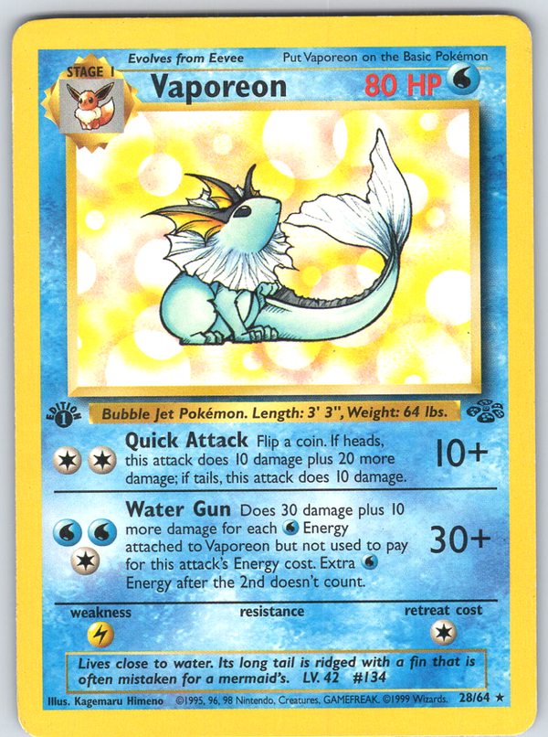 Vaporeon 28 Jungle 1st Edition - QuickTCG LLC